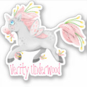 Funky Pink Blume Fairy Einhorn mit Orchideen Aufkleber (Vorderseite)