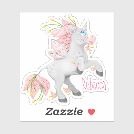 Funky Pink Blume Fairy Einhorn mit Orchideen Aufkleber (Blatt)