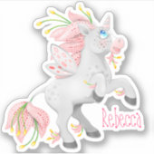 Funky Pink Blume Fairy Einhorn mit Orchideen Aufkleber (Vorderseite)