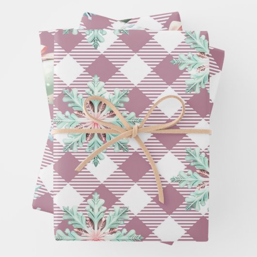 Funky Pink Christmas Gingham Pattern Geschenkpapier Set (Beispiel)