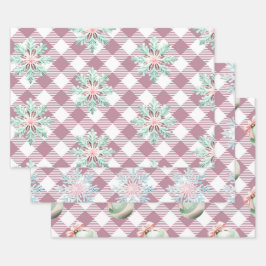 Funky Pink Christmas Gingham Pattern Geschenkpapier Set