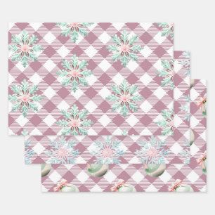 Funky Pink Christmas Gingham Pattern Geschenkpapier Set
