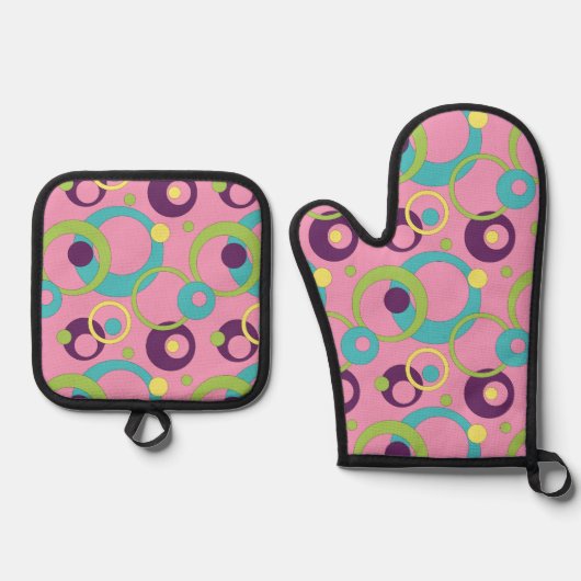 Funky Pink Circles Ofenhandschuh & Topflappen-Set (Vorderseite)