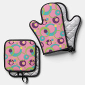 Funky Pink Circles Ofenhandschuh & Topflappen-Set (Vorderseite/Rückseite)
