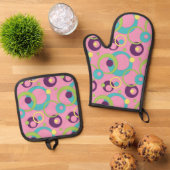 Funky Pink Circles Ofenhandschuh & Topflappen-Set (Oben Unten)