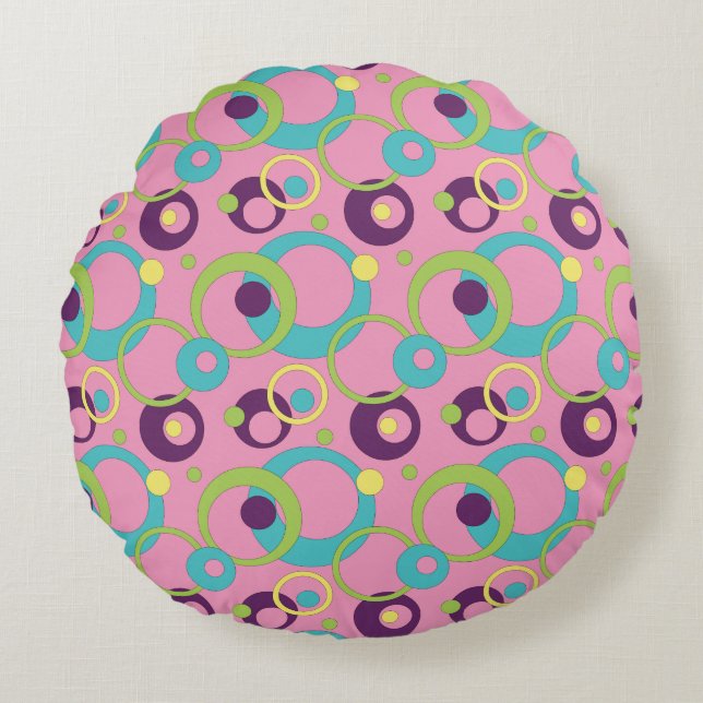 Funky Pink Circles Round Kissen (Vorderseite)