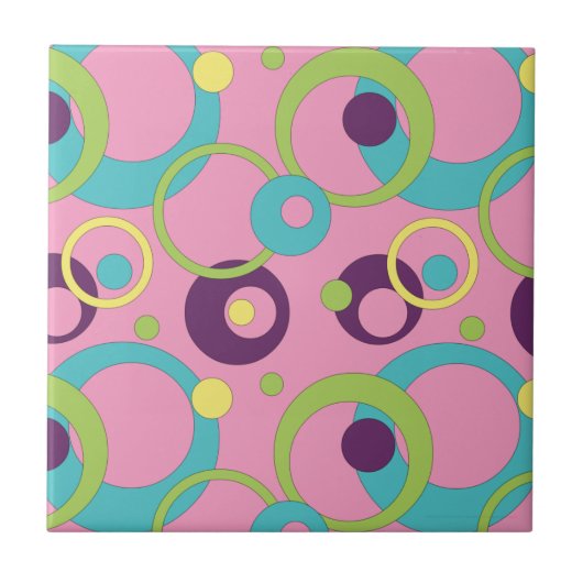 Funky Pink Circles Tile Fliese (Vorderseite)