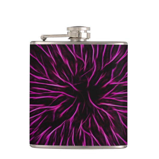Funky Pink Fire Blume Abstrakt Flachmann (Vorderseite)