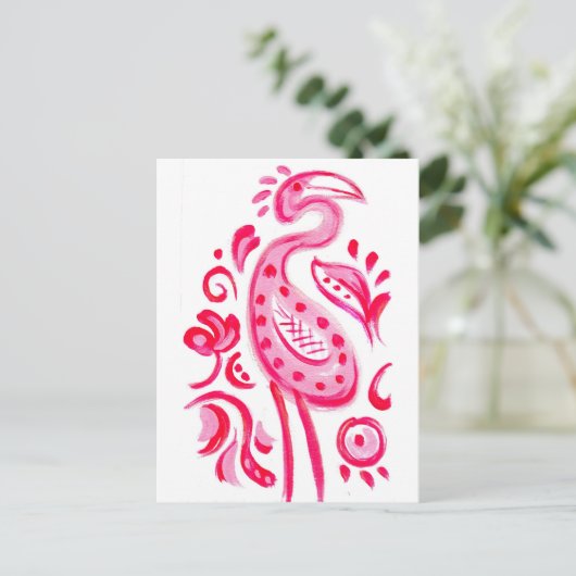 Funky Pink Flamigo Paisley Pattern Postkarte (Stehend Vorderseite)