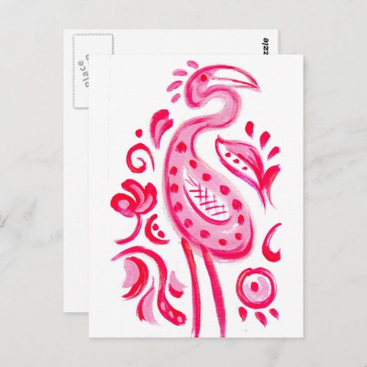 Funky Pink Flamigo Paisley Pattern Postkarte (Vorne/Hinten)