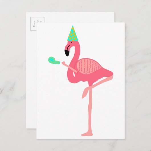 Funky Pink Flamingo Party Hat Einladungspostkarte (Vorne/Hinten)