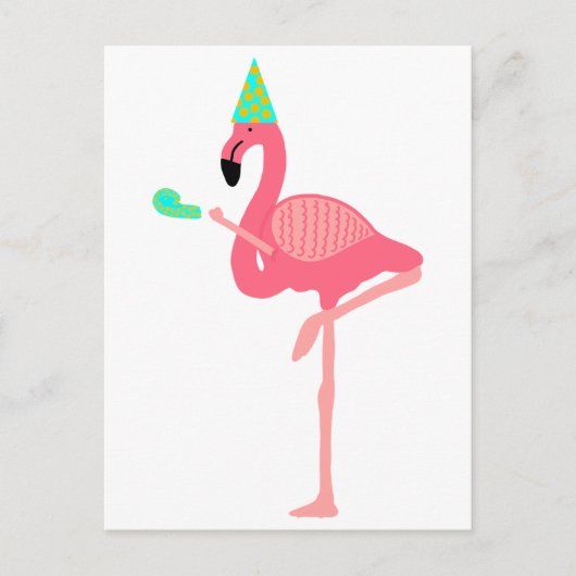 Funky Pink Flamingo Party Hat Einladungspostkarte (Vorderseite)