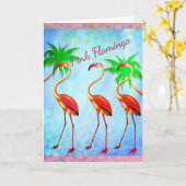 Funky Pink Flamingos Happy Birthday Karte (Gelbe Blume)