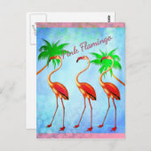 Funky Pink Flamingos Palm Trees Blue Sky Postkarte (Vorne/Hinten)