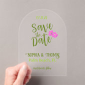 Funky Pink & Green Tropical Save the Date Arch Acryleinladungen (Insitu (Handheld))