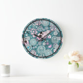 Funky Pink Kitty Cat Pattern Wall Clock Große Wanduhr (Zuhause)