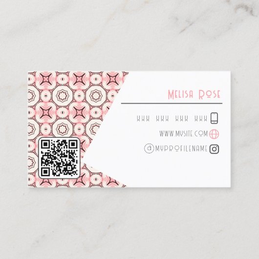 Funky Pink Muster und QR Code Visitenkarte (Rückseite)