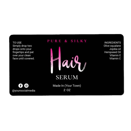 Funky Pink und Black Hair Serum Labels (Vorne)