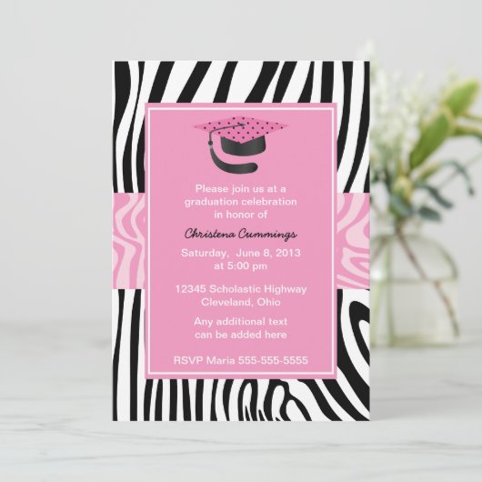 Funky Pink Zebra Abschluss Einladung (Stehend Vorderseite)