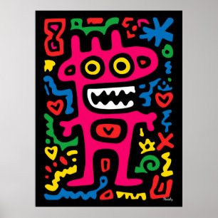 Funky Pinker Außerirdischer – Neon Pop Art eigenar Poster