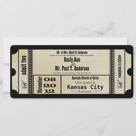 Funky Playbill Wedding Silver Metallic Einladung (Vorderseite)