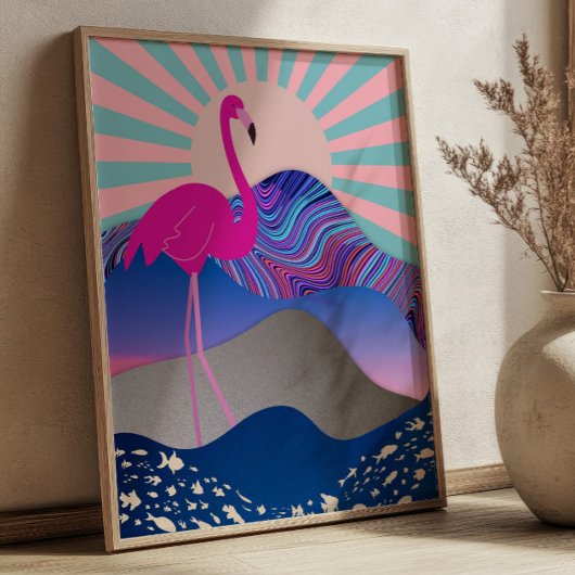 Funky Psychedelic Flamingo Poster