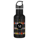 Funky psychedelic Gitarrenmuster Monogram Edelstahlflasche (Vorderseite)