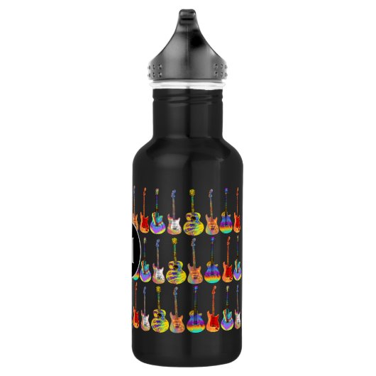 Funky psychedelic Gitarrenmuster Monogram Edelstahlflasche (Rechts)