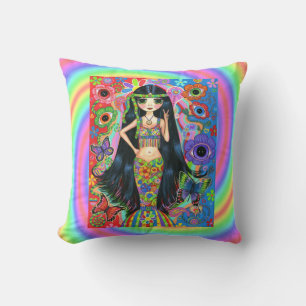 Funky Psychedelic Hippie Mermaid Girl Peace Sign Kissen