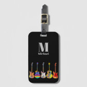 Funky psychedelische Gitarren-Monogramm Gepäckanhänger (Vorderseite Vertikal)