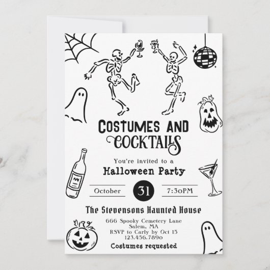 Funky Quirky Whimsical Hand Drawing Halloween-Part Einladung (Vorderseite)