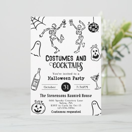 Funky Quirky Whimsical Hand Drawing Halloween-Part Einladung (Stehend Vorderseite)