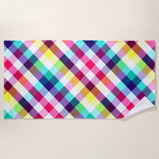 Funky Rainbow Kariert Pattern Beach Handtuch (Vorderseite)