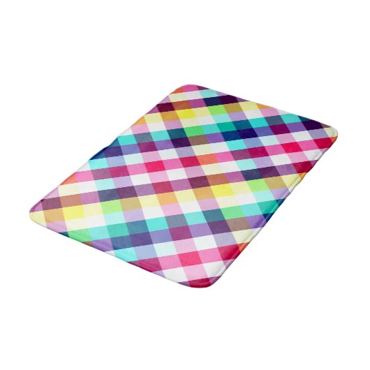 Funky Rainbow Kariert Pattern Medium Bath Mat Badematte (Schrägansicht)
