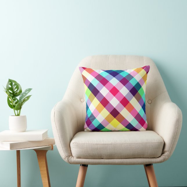 Funky Rainbow Kariert Pattern Throw Kissen (Stuhl )