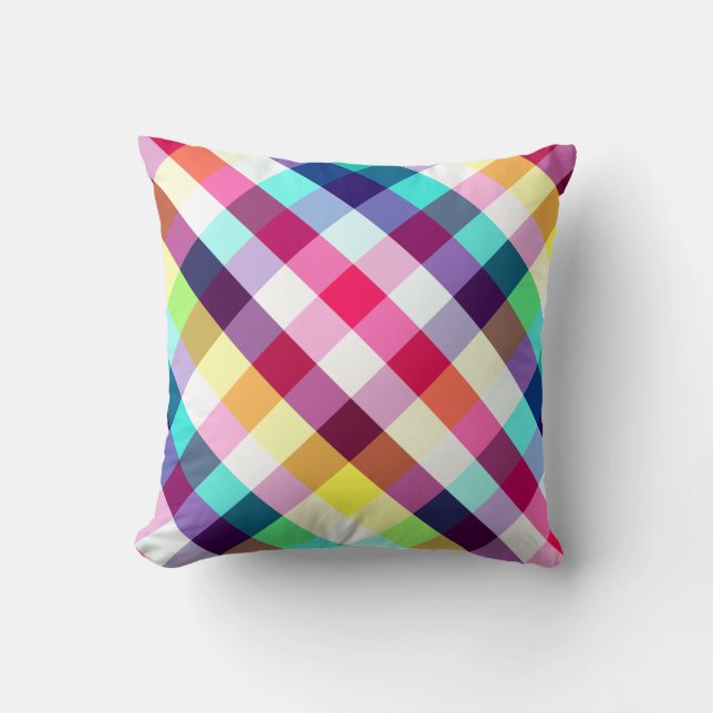 Funky Rainbow Kariert Pattern Throw Kissen (Vorderseite)