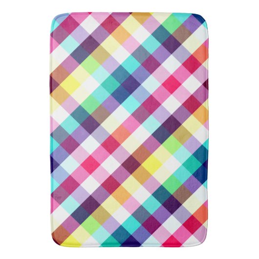 Funky Rainbow Kariertes Muster Große Badematte (Vorderseite Vertikal)