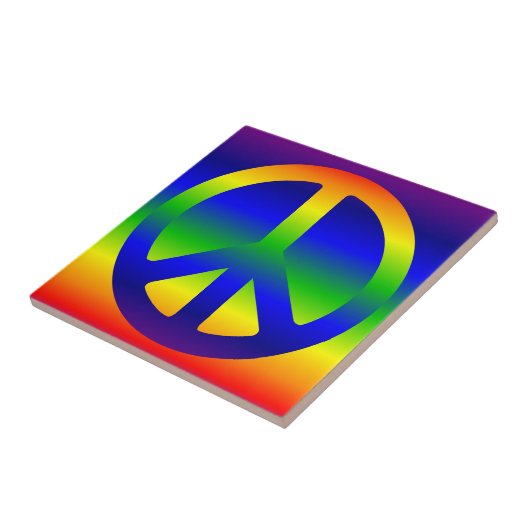 Funky Rainbow Peace Symbol Fliese (Seite)
