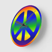 Funky Rainbow Peace Symbol Runde Wanduhr (Winkel)