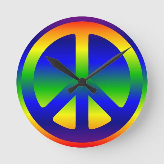 Funky Rainbow Peace Symbol Runde Wanduhr (Vorderseite)