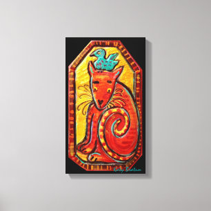 Funky Red Curious Cat Original Painting Leinwanddruck