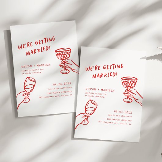 Funky Red Fun Illustrierte Hochzeit verheiraten Einladung