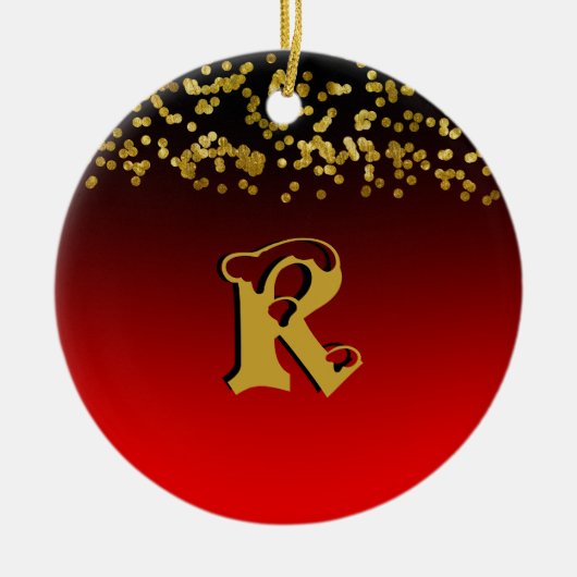 Funky Red Gold Glitzer Stylish Mit Monogramm Custo Keramik Ornament (Vorne)