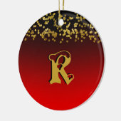 Funky Red Gold Glitzer Stylish Mit Monogramm Custo Keramik Ornament (Links)