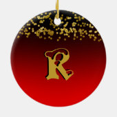 Funky Red Gold Glitzer Stylish Mit Monogramm Custo Keramik Ornament (Hinten)
