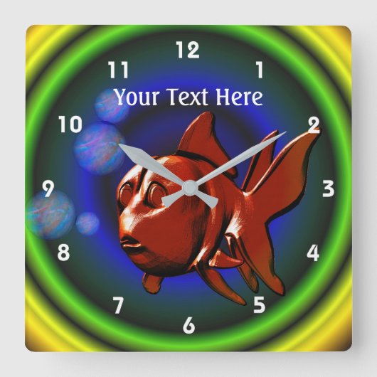 Funky Red Goldfish Animal Art Quadratische Wanduhr (Vorderseite)