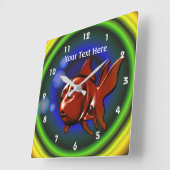 Funky Red Goldfish Animal Art Quadratische Wanduhr (Winkel)