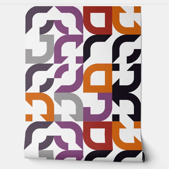 Funky Red Lila Orange Black Retro Art Pattern Tapete (Abrollen)
