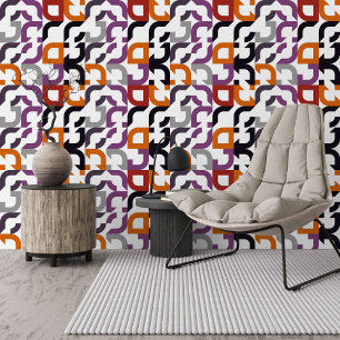 Funky Red Lila Orange Black Retro Art Pattern Tapete