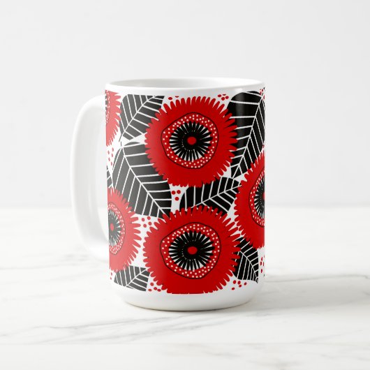 Funky Red Poppies Floral Pattern Mug Kaffeetasse (Vorderseite Links)